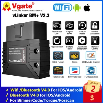 Vgate vLinker MC + ELM327 V2.3 OBD2 OBD 2 Skener WIFI BimmerCode FORScan Bluetooth-Kompatibilni za IOS, Android PK ELM 327 V1.5 - Slika 1  