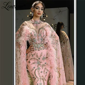 Dubai dizajn večernje haljine s rukavima-накидками od ružičasto perje, velike dimenzije, arapski večernje haljine za žene na Bliskom Istoku, haljina za prom slavne osobe, ogrtači za kupanje - Slika 2  