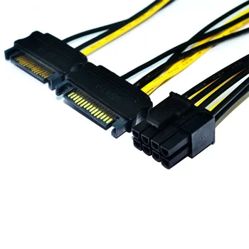 S dvostrukim 15-pinskim priključkom SATA na PCI-E PCIe (PCI Grafička kartica видеодисплея 8Pin 18AWG Žica PC DIY Штекерный Kabel napajanja KABEL - Slika 1  