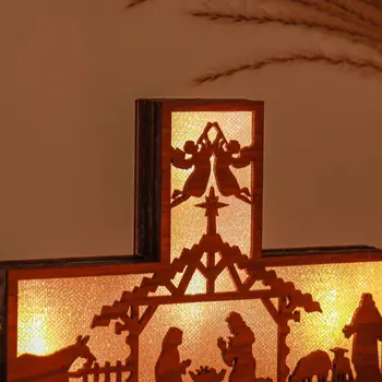 3D Božićni drvenih Jaslica sa svjetiljkom u toplim bojama, božićni setovi, drvene dekoracije za božićne вертепа za sobe - Slika 2  