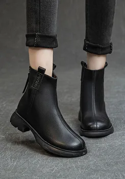 Kratke Ženske Čizme od prave kože 2023, Nove zimske ženske čizme u britanskom stilu na platformi, toplo Pliš Cipele Marton Ženske WSH4968 - Slika 2  