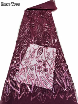 Najnoviji Kraljevska afrička cvjetne čipke tkanina 2023 godine, Luksuzna Francuska cvjetne čipke tkanina sa šljokicama, vezene perle ručni rad za vjenčanica - Slika 1  