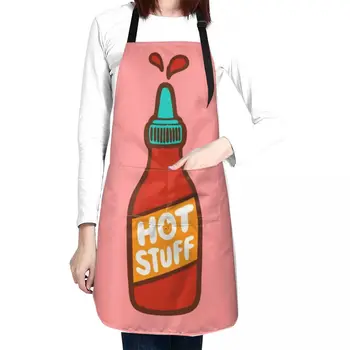 Vruće s uzorkom vrućeg umaka u персиково pink pregača, smiješno pregača, profesionalna kuhinjska pregača, pregača konobar, suknje za žene - Slika 1  