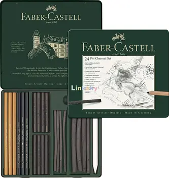 Faber-Castell Skup briketi Pitt 24 Kom, 112978, Skup prirodnih Ugljen palicama i Olovke za crtanje, Raspon stupanj tvrdoće - Slika 1  
