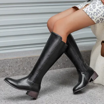 Nove stilove jeseni i zime, trendy ženske cipele na visoku petu, monotono munja, sažete moderne cipele na trgu petu s okruglim vrhom visine 4 cm - Slika 2  