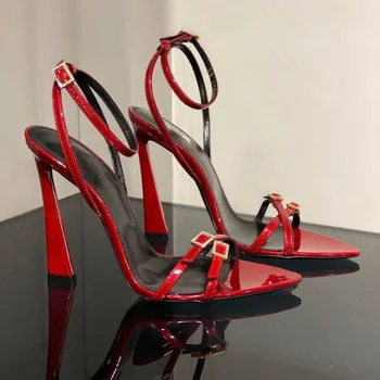 2023 Nove ženske sandale na visoku petu, Ljetni prozirne sandale na petu, luksuzni sandale sa štrasom i remen, ženski seksi sandale za vjenčanje - Slika 1  