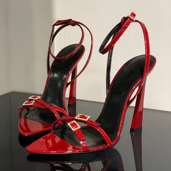 2023 Nove ženske sandale na visoku petu, Ljetni prozirne sandale na petu, luksuzni sandale sa štrasom i remen, ženski seksi sandale za vjenčanje - Slika 2  