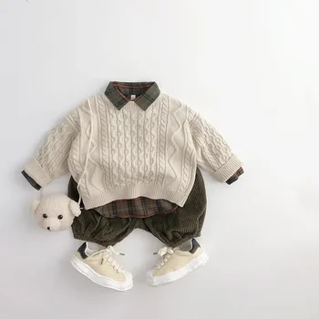 Dječji ravnici puloveri, majice, dječji утепленный mekani džemper, dječje odjeće u korejskom stilu, jesen-proljeće, pulover za dječake i djevojčice, topli džemper - Slika 2  