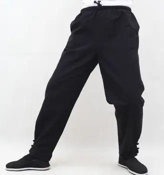 crne hlače 100% pamuk taiji wushu tan, ženske sportske hlače kung fu, tai chi, hlače zen lei Kirin, sweatpants za borilačke vještine - Slika 1  