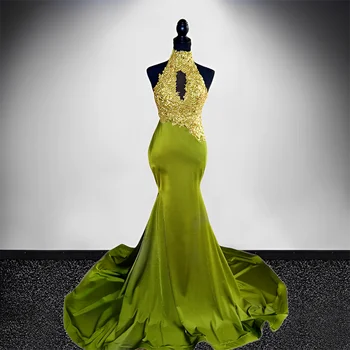 Večernja haljina s čipkastim aplikacije u obliku Sirena S замочной скважиной s visokim cutaway, Ženske seksualne svijetlo zelene Duge haljine za maturalnu večer u obliku cijevi, Večernje haljine - Slika 1  