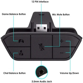 Adapter za stereo slušalice, podešavanje ravnoteže zvuka, adapter za slušalice 3,5 mm audio priključka za bežični gaming kontroler za Xbox One - Slika 1  