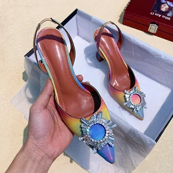 2022 Luksuzne ženske cipele-brod od lakirane kože u sunčanom stilu, sa štrasom, na visokim petama, s oštrim vrhom, нескользящие cipele-čamaca za svadbene zurke, veličina cipela 42 - Slika 1  