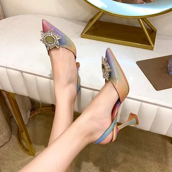 2022 Luksuzne ženske cipele-brod od lakirane kože u sunčanom stilu, sa štrasom, na visokim petama, s oštrim vrhom, нескользящие cipele-čamaca za svadbene zurke, veličina cipela 42 - Slika 2  