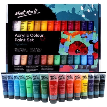 Kvalitetan Set Akrilnih boja Mont Marte Tkiva Boja Za Tekstil vlakna, Pigmentne Akrilne Boje za Crtanje 36 ml x 24 Boje - Slika 1  