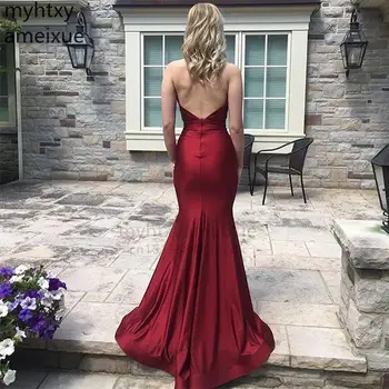 Seksi tamnocrvene haljine velikih dimenzija s dubokim V-izrez, elastično атласное haljina s otvorenim leđima, večernjih haljina za posebne prigode, maturalnu haljinu De Soiree - Slika 2  