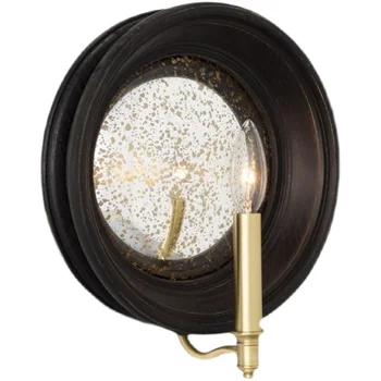 Jednostavan retro zidna svjetiljka s jedne glave, nalik na ogledalo, starinski cijele noćni lampa za spavaće sobe, dnevnog boravka, blagovaonice, pozadina zidne lampe - Slika 1  