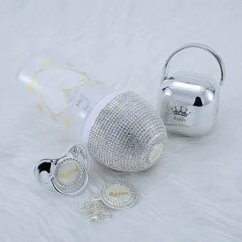 MIYOCAR personalizirane srebrna kolekcija bling dummy za bocice i spona za bradavice skup пустышек BPA free - Slika 1  