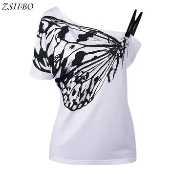 VELIKA AKCIJA y2k ZSIIBO, seksi ženska t-shirt s dijagonalom ramena i po cijeloj površini leptir, bluza na подтяжках kratkih rukava, ženska - Slika 2  