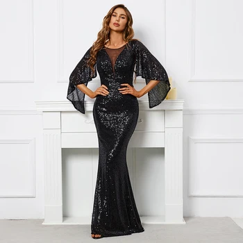 Ženske haljine maxi YIDINGZS, duga haljina za prom, crna večernja haljina sa šljokicama, elegantna večernja haljina - Slika 1  